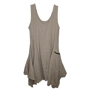 Yuvita Asymmetric Linen Raw Edge Tank Dress Small Natural Beige Lagenlook Boho